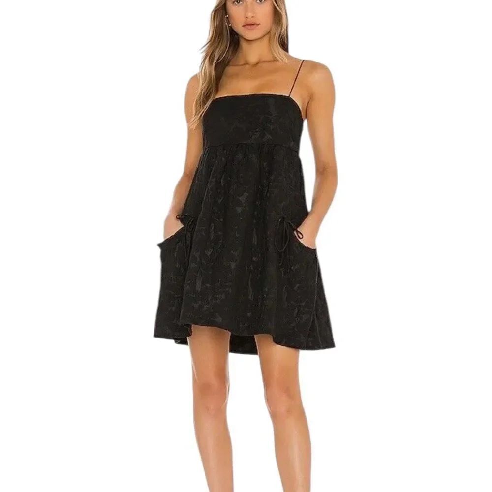 Line & Dot Delilah Mini Dress Black Jacquard Satin Tie XS NWT